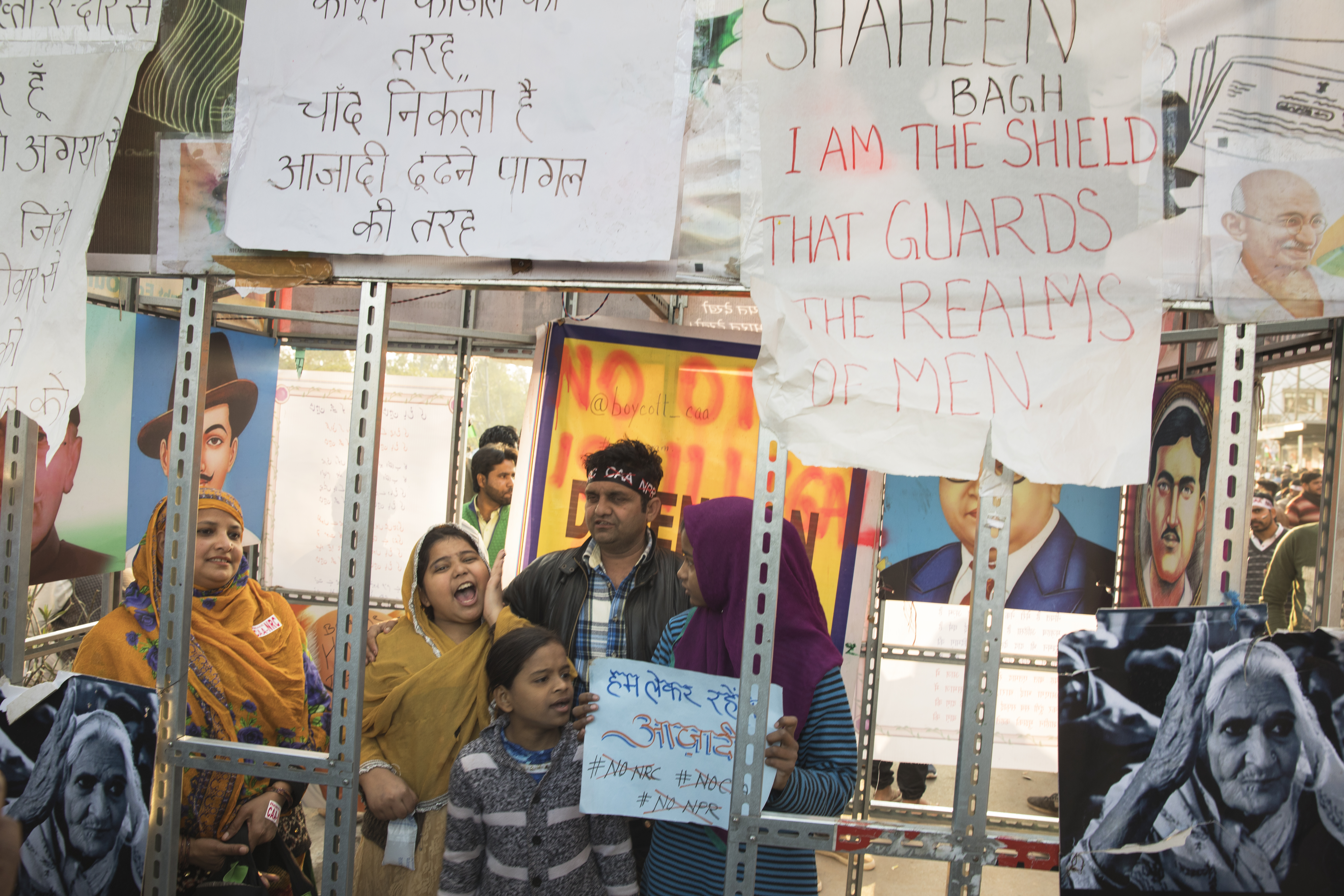 Protestors with signs, Shaheen Bagh, New Delhi, December 2019. 